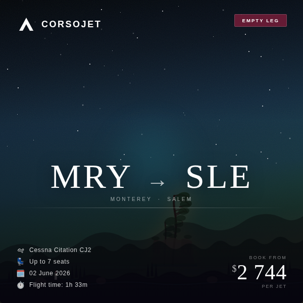 CorsoJet empty leg Monterey to Salem