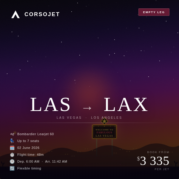 CorsoJet empty leg Las Vegas to Los Angeles