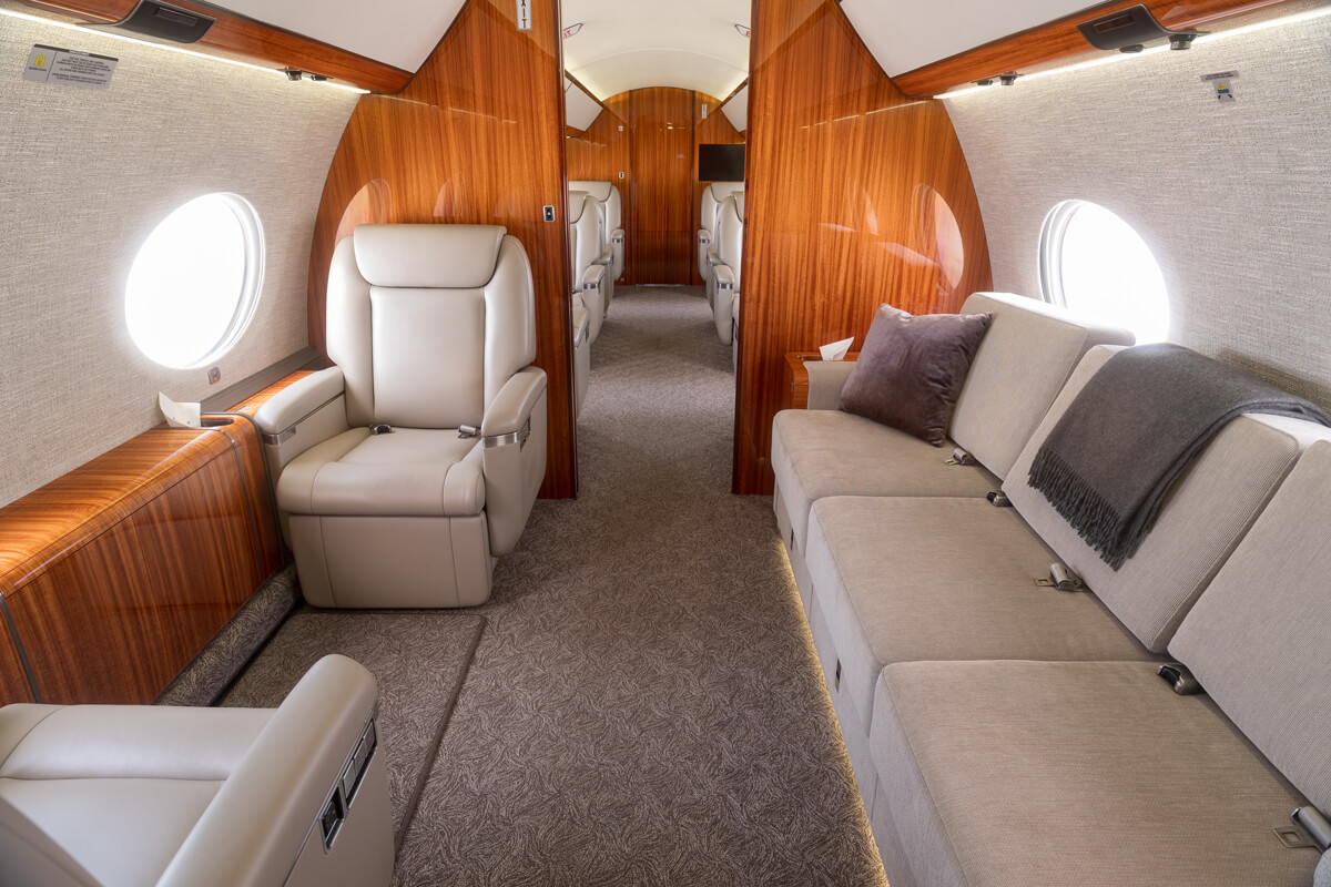 Luxurious private jet cabin interior